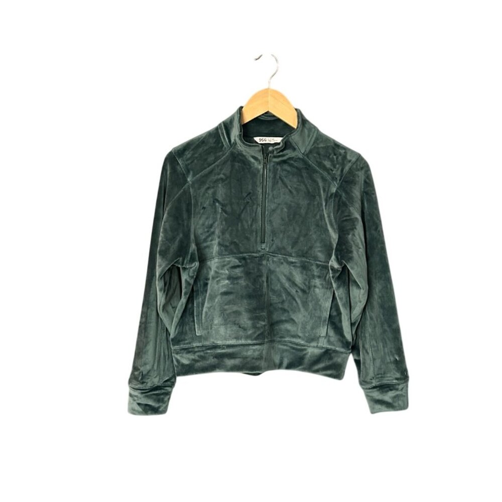 NEW WITH TAGS Girls Size L (14) Dark Green Velour 1/2 Zip Pullover By DSG